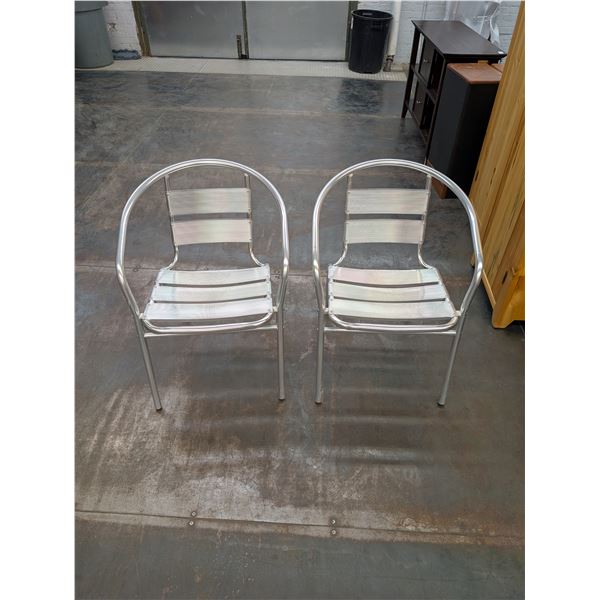 Pair of Aluminum Slat Back Stacking Patio Chairs