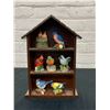 Image 1 : Wooden Bird House Display Wall Piece with 7 Avon Polystone Bird Figurines