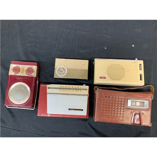 Lot of 5 Vintage Pocket Transistor Radios Toshiba, Standard, Zenith