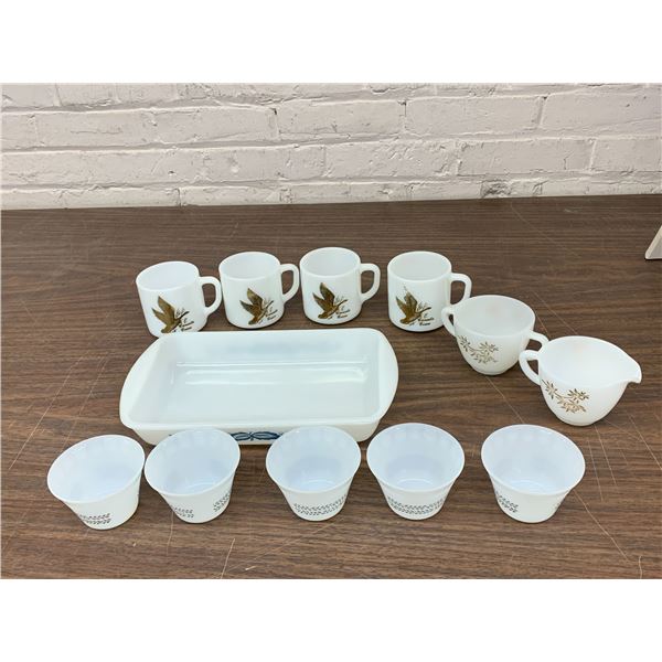 Fire King and Thermocrista Milk Glass Cups, Bowls and Casserole Dish