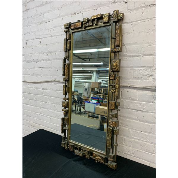 Vintage MCM Syroco Brutalist Wall Mirror 42" x 20" 1970