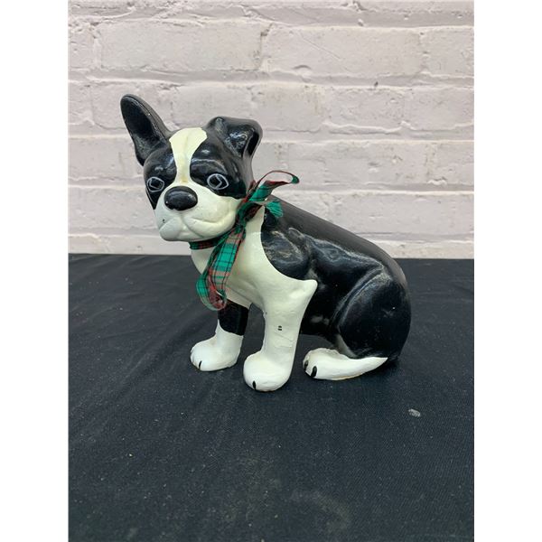 Cast Iron Dog Doorstopper 7" Tall Black and White Boston Terrier