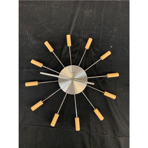 George Nelson Chrome and Wood Starburst Wall Clock 13"