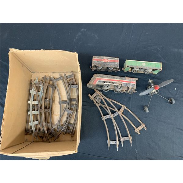 Lot of Vintage Vintage Tin Train Parts Pieces and Track *rough*