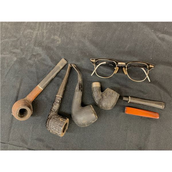 Lot of Vintage Tobacco Pipes, Tips, Glasses
