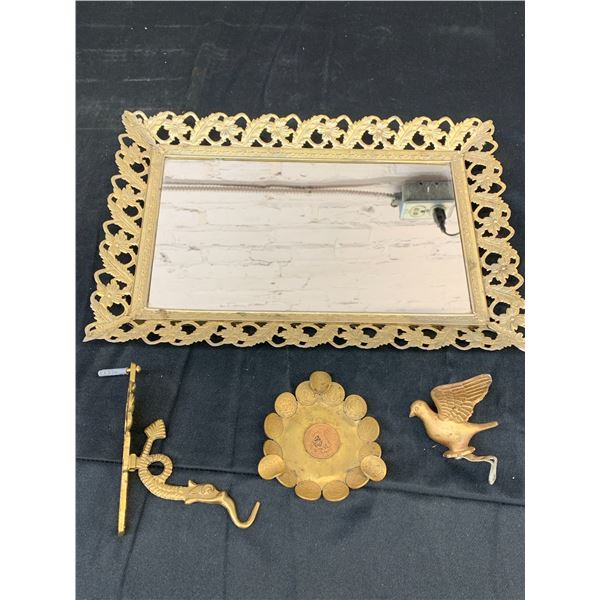 Lot of 4 Vintage Coin Tray, Hanger, Bird, Mirror