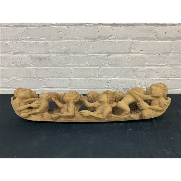Wooden Carved Rowing Team Boat of Men