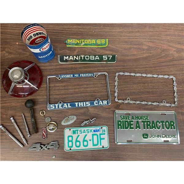 Car Related License Plate Frames, Double Sided Oil Tin (see description), Tools, Parts, Etc