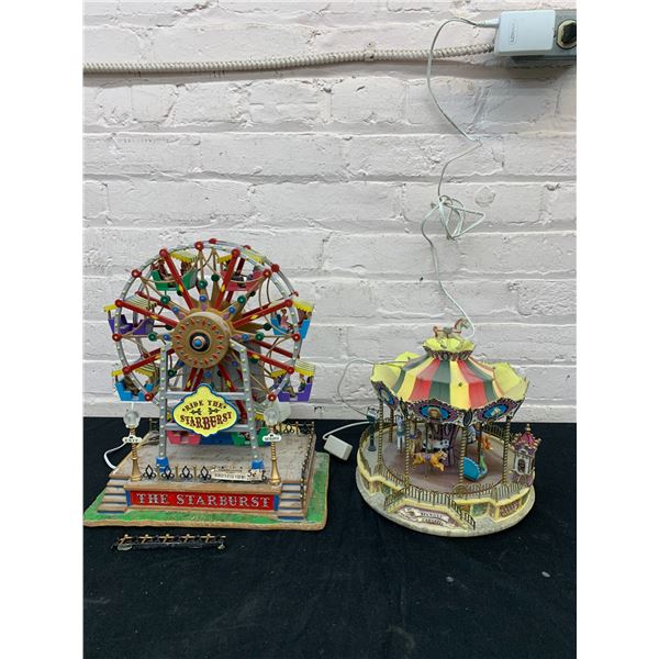Lot of 2 Light and Sound Circus Decorations Ferris Wheel *as is* and Merry Go Round *works*