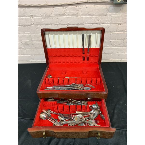 Cutlery Box with Assorted Incomplete Rogers Bros Flatware Pieces