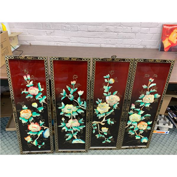 Lot of 4 Asian Style Wall Art Panels Mother of Pearl 3ft x 1ft each