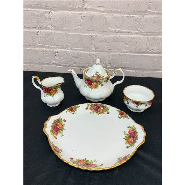Royal Albert Old Country Roses Small Tea Pot, Cream, Sugar & Tray