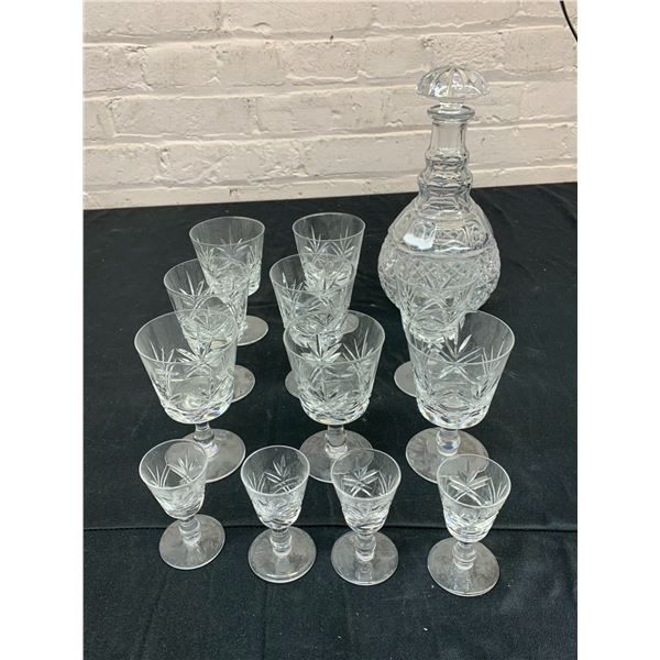 Crystal Decanter Set with Bottle and 8 Wine Glasses, 4 Dessert Wine Glasses