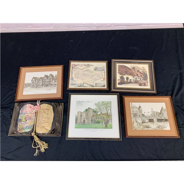 Lot of 6 Misc Wall Art Prints, Decorations