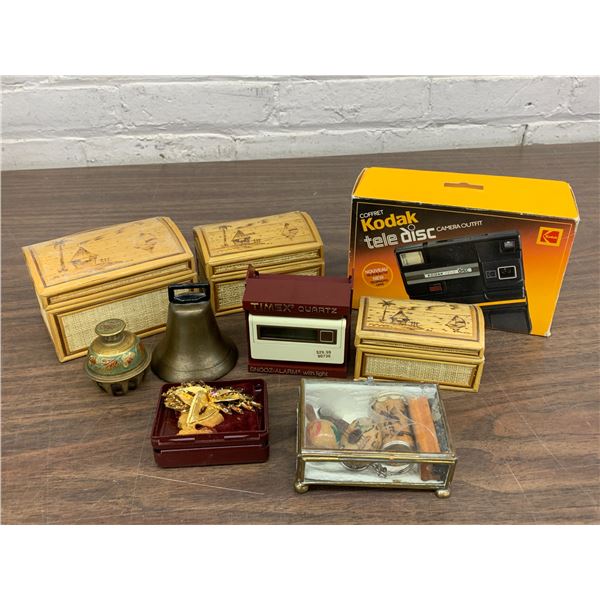 9pcs Travel Tchotchkes Souvenirs Trinket Containers, Clock, Kodak Camera, ect