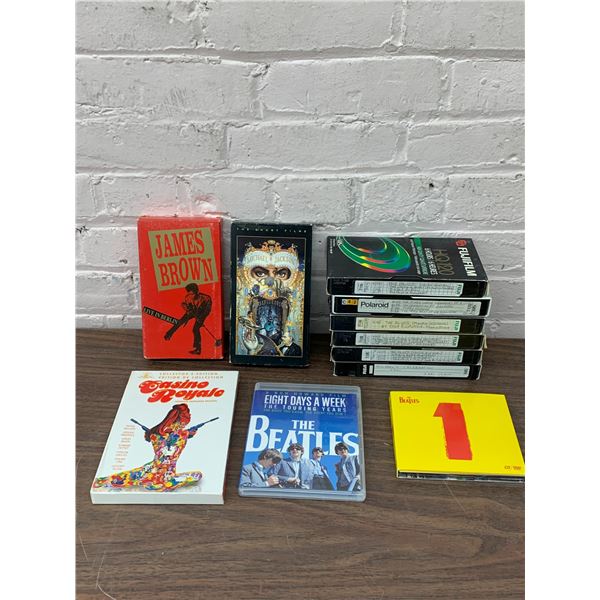 Lot of 11 The Beatles CD, Michael Jackson VHS, Home Recording Media / TV / Films, James Brown, etc