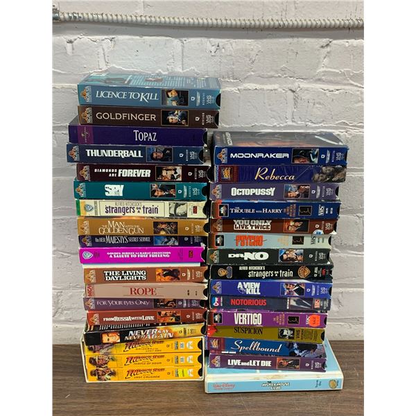 Lot of 33 VHS Tapes Movies Mostly James Bond, Action & Drama