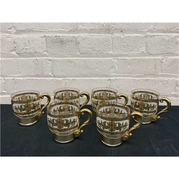 6 Vintage Russian Handle Martini Glasses ft 22 Karat Gold Inlay