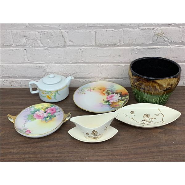 Vintage Robinson Planter, 2 Carltonware Dishes, Japan Tea Pot, 2 Nippon Dishes