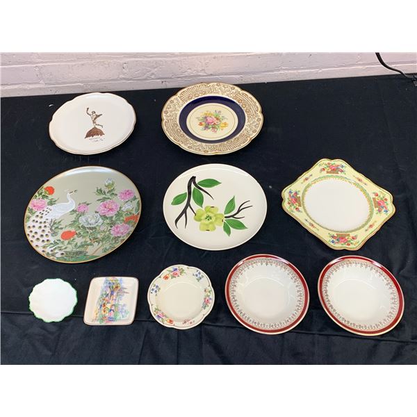 Lot of 10 Vintage Assorted Collectible China Plates, Various Brands