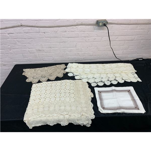 2 Crocheted Vintage Tablecloths 1 Large Doily and Set of Placemats