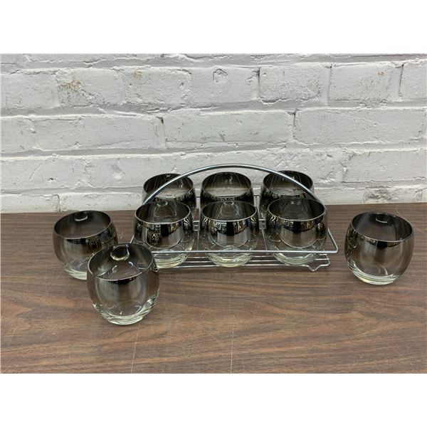 Silver MCM "Silver Fade" Roly Poly Glasses in Chrome Caddy + 3 Extras