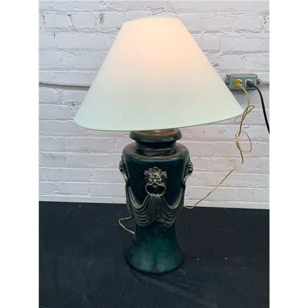 Extravagant Lion Knocker 3-D Design Ceramic Table Lamp, Forest Green *Works*  31" Tri-Light