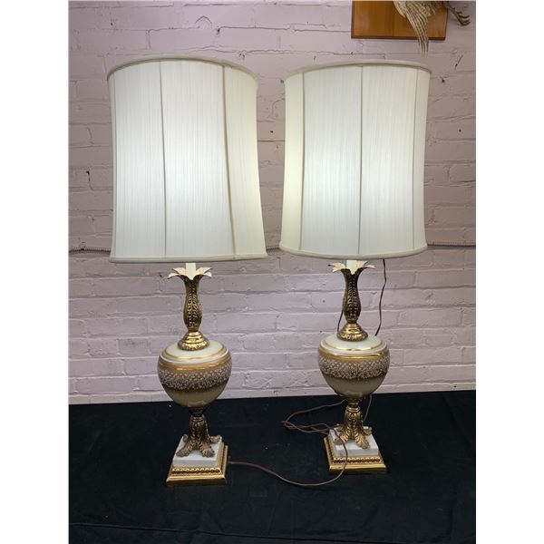 Matching White and Gold Table Lamps with Shades, working 41"