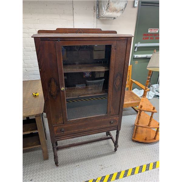Vintage Antique Dark Wood Walnut China Cabinet