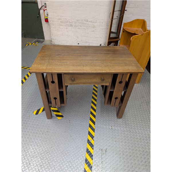 Vintage Antique Oak Bookshelf Desk