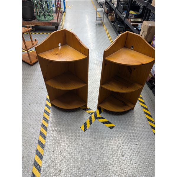 Pair of Vintage Wooden 3 Tier Corner Bookshelf