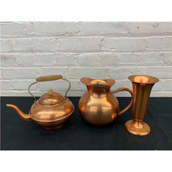 Copper Vase, Tea Pot and Pitcher