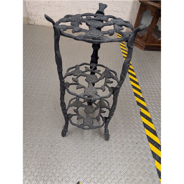 Cast Iron Rose Motif 3 Tier Plant Stand