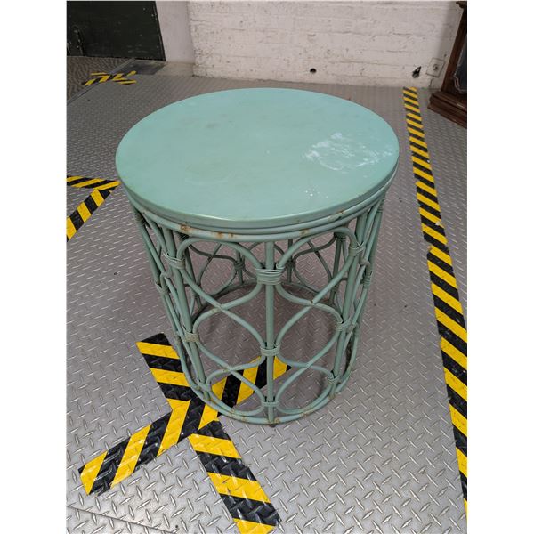 Painted Green Metal Table Rattan Inspired