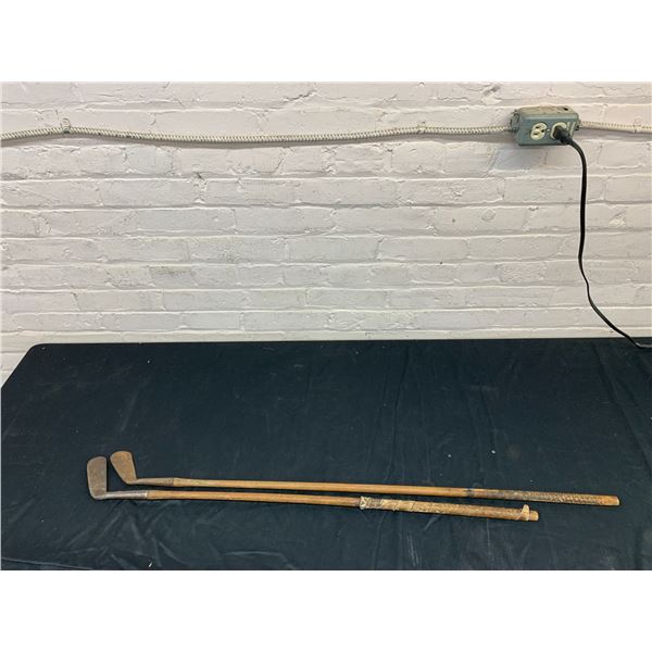 Vintage Antique Wooden Golf Putter & Mid Iron