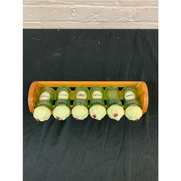 Green Glass Spice Rack with 6 Containers