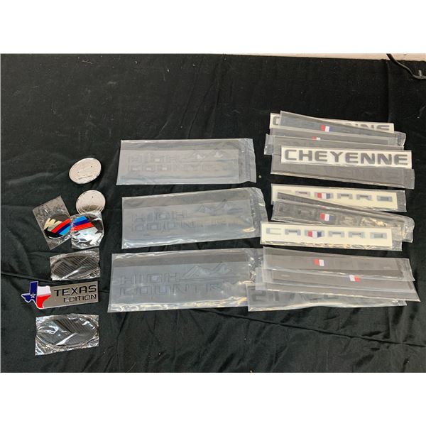 Lot of Car Related Emblems, Decals, Cheyenne and Camaro Mostly,