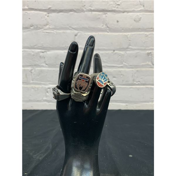 Lot of 5 Stainless Steel Rings, Harley Davidson, etc