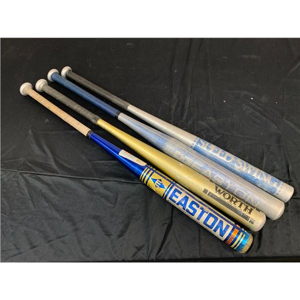 Lot of 4 Vintage Metal Baseball Bats Easton, Worth, Speed Swing