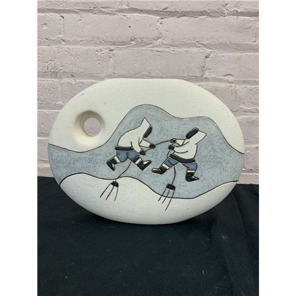 Ceramic Vase 9 x 13" Inuit Style Artwork