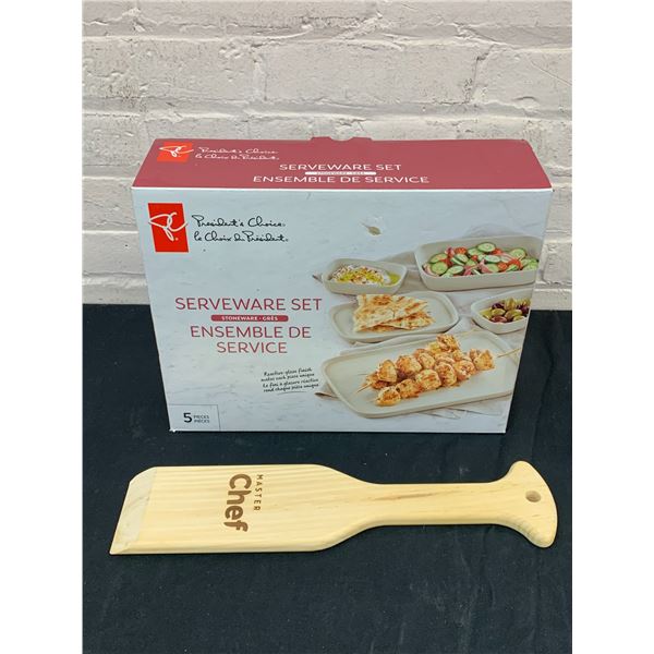 Presidents Choice Serve ware Stone Set and Wooden Master Chef Wooden Paddle