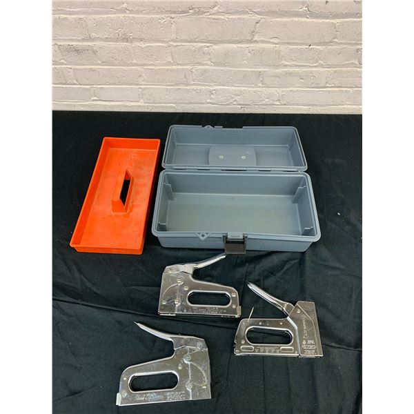 Lot of Staple Guns and Tackle Box