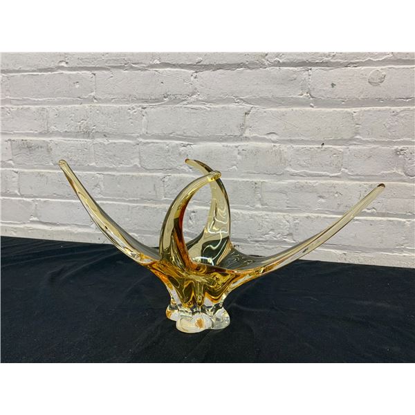 Vintage MCM Marked Chalet Art Glass Blown Glass Centerpiece, Amber