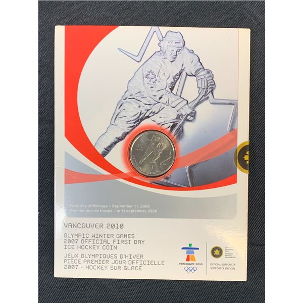 Royal Canadian Mint Vancouver 2010 Coin Olympic Winter Games 2007 Official First Day Ice Hockey Coin