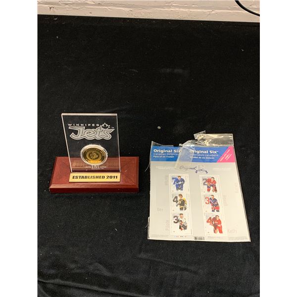 Lot of 2 Original Six Canadian Defencemen, Winnipeg Jets Cold Coloured Coin Mounted Acrylic, Base