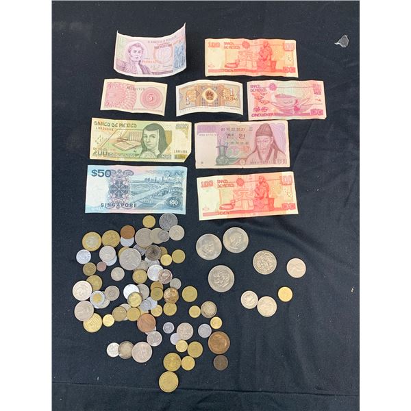 Lot of Misc (9 Foreign Bills, Prince of Wales Lady Diana 1981 Coin, 1965 Churchill, Foreign Coins