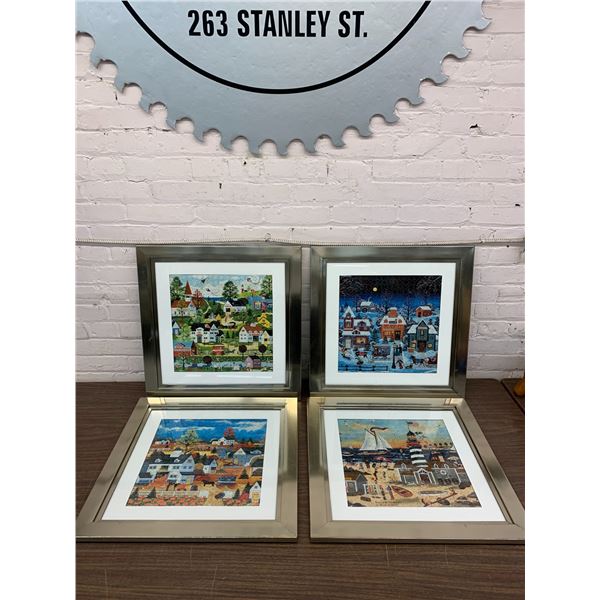 Lot of 4 Framed Wooster Scott Completed Puzzles 22" x 22"