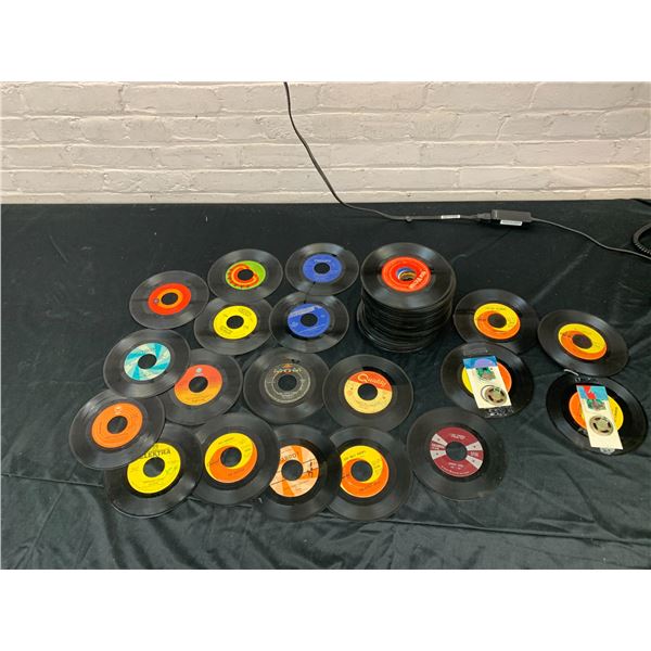 Large Lot of 45s Singles Mostly 1960s 70s and 4 Custom Speakers