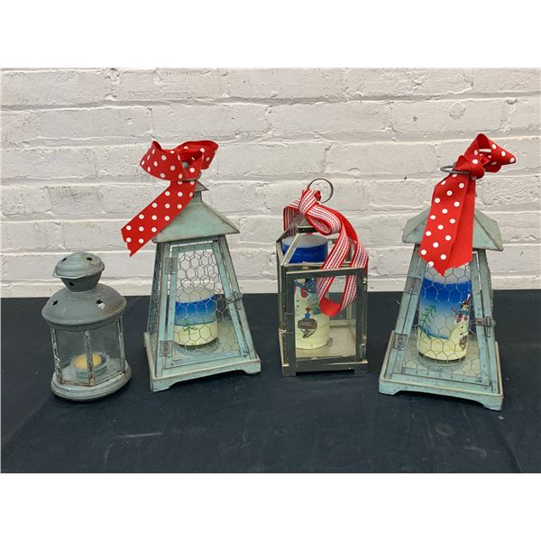 Lot of 4 Metal Garden Lanterns / Candle Holders