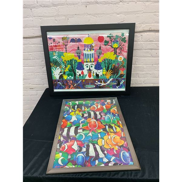 Lot of 2 Framed Puzzles 18x24, 27x21